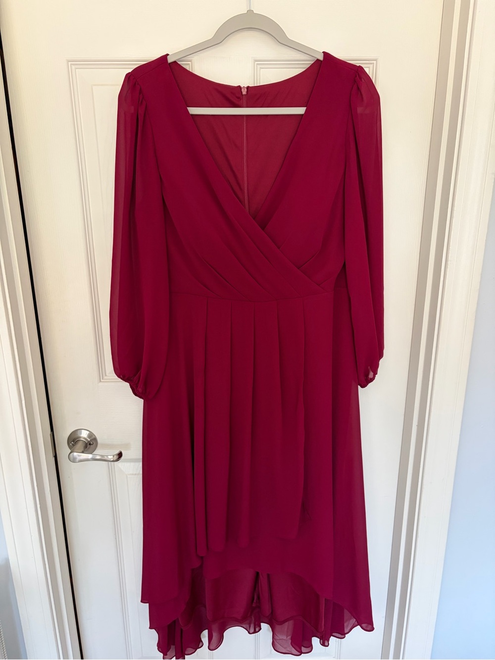 Burgundy Chiffon High Low Midi Dress Long Sleeve Size L